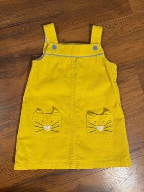 Mini Boden Yellow Corduroy Kids Pinafore Dress with Cat Pocket Details